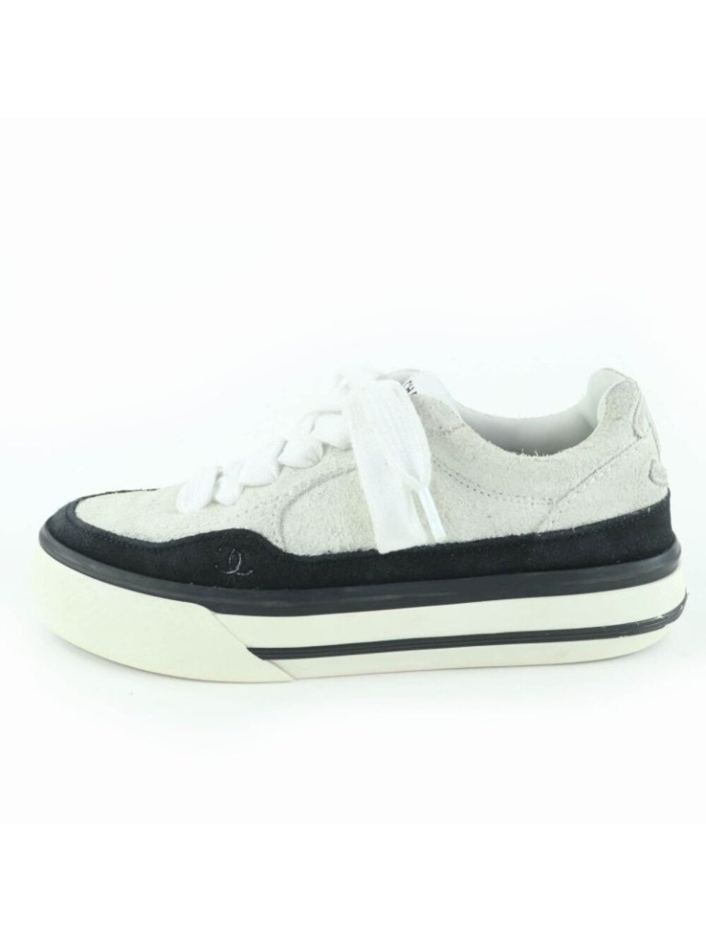 Chanel Coco Mark Lace Up Suede Leather Low-cut Sneakers White - Picture 4 of 9
